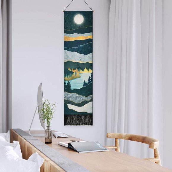 NEW Mountain Lake Moon Forest Tapestry 12.8"x51.2" - Picture 2 of 3